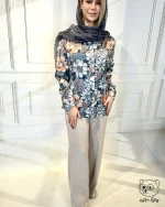 شومیز الیزه ابریشم طرح گل برجسته 198